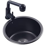 Küchenspüle, Schwarze Spüle Mit Ausziehbarem Wasserhahn, Gemüsebecken Mit Einer Spüle, Unterstützt Drei Installationsmethoden In Taiwan, Oben Und Unten (Color : Schwarz, S : 40 * 40 * 19cm)