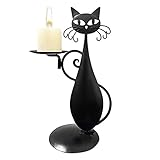 Schwarze Katze Kerzenhalter, Retro Rustikaler Bauernhaus Home Metall Katze Dekor Kerzenständer für Stumpenkerzen, LED-flammenlose Kerzen, dekorativer Kerzenhalter für Hochzeit, Abendessen, Party