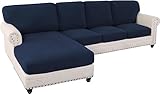 FASCINATDECO Sofabezug Ecksofa L Form Sofa Überwürfe Stretch Jacquard Sofa Überzug, Separate Sofa Sitzkissenbezug für Sofas mit Chaiselongue Links und Rechts (Marine,3 Sitzer+Chaise)