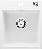Granitspüle Weiß 38 x 44 cm, Spülbecken + Ablauf-Set (Pop-Up), Küchenspüle für 40er Unterschrank, Einbauspüle von Primagran