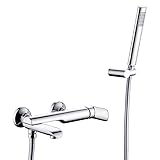 SWHC Badewannenarmatur mit Handbrause, 90° Drehen Badewannenarmatur mit Handbrause 2 Funktione Mischbatterie Badewanne Wandmontage Wasserhahn Badewanne Chrom