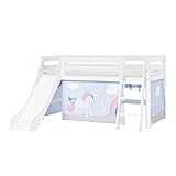 Hoppekids ECO Luxury Hochbett mit Rutsche | 90x200 | Einhorn-Thema | Mit schräger Leiter und passende Matratze | Das Nordische Umweltzeichen | FSC®-zertifiziertes | Entworfen in Dänemark