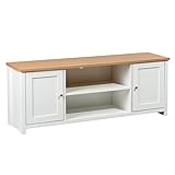 FurnitureR Schrank mit Stauraum, Ständer Sideboard für Fernseher bis 55 Zoll, ländliches rustikales Entertainment-Center mit Türen und Regalen für Wohnzimmer Schlafzimmer, weiß, 130 x 35 x 49,5 cm