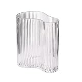 Vase Vertikale gestreifte Glasvase, Blumenbehälter, klarer Kerzenhalter, geeignet für Hochzeitsfeierveranstaltungen, Heimdekoration, klar (Größe: groß) (KS)