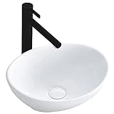 VBChome Waschbecken Kleine 34 x 27 x 13 cm Mini Keramik Weiß Oval Waschtisch Handwaschbecken Aufsatzbecken Aufsatzwaschbecken Aufsatzwaschtisch Waschschale Wasserfall Waschschlüssele Gäste WC