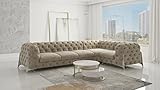 S-Style Möbel Rocky Chesterfield Fünf-Personen Ecksofa Creme 328 x 205 x 73 cm - Metallfüße, Couch - Sofa - Eckcouch - Polstersofa, Velours