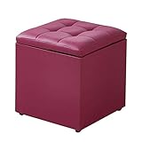Möbel, stilvolle Einfachheit, praktischer Aufbewahrungshocker, PU-Kunstleder, gepolsterter Fußhocker, Hocker für Wohnzimmer, Schlafzimmer, Einzelhocker, Sitzwürfel, Box, max. 150 kg