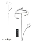 Anten Stehlampe Dimmbar LED KAKA- | Silber-Stehleuchte 25W mit flexibler 7W Leselampe | Modern deckenfluter mit fernbedienung 2500LM mit 4 Farbtemperatur für Wohnzimmer, Schlafzimmer, Büro, Hotel