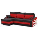 Sofini Ecksofa Hewlet mit Regal und Schlaffunktion! Best ECKSOFA! Eckcouch mit Bettkasten! (Haiti 17+ Haiti 18- Regal rechts)