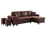 BAÏTA Jules Ecksofa umbaubar und wendbar 4 Sitzer, Stoff in Vintage-Optik, braun, 239 x 147 x 88 cm