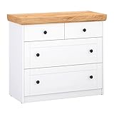 Homestyle4u 2228 Kommode Sideboard Eiche Matt Weiß Holz Massiv Schrank Mit Schubladen Highboard Anrichte