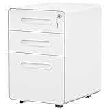 YITAHOME Rollcontainer, Metall Rollcontainer mit 3 Schubladen für A4, Legal, Letter, Abschließbar Aktenschrank Büroschrank mit 4 Rollen für Home-Office, 48 x 38 x 58cm, Weiß