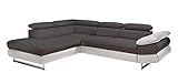 Mivano Ecksofa Solution / L-Form-Sofa in Kunstleder mit Ottomane rechts, Armteil und Kopfstützen verstellbar / 279 x 73 x 228 / Weiß-Fango