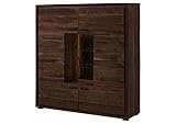 MASSIVMOEBEL24.DE | BARK by WOLFMÖBEL - Highboard aus Massivholz #207 inkl. LED-Beleuchtung | Akazie - Dunkelbraun, lackiert | 145 x 40 x 153 cm | 11 Fächer - 4 Türen | echte Baumrinde