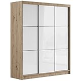 MKS MEBLE Kleiderschrank 180 cm - Schwebetürenschrank Flurschrank Wardrobe - Schlafzimmerschrank Sammlung Valencia - Eiche Artisan-Weiß - Modern Design