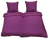 Leonado Vicenti Bettwäsche 135x200 4teilig Renforce 100% Baumwolle Uni mit Reißverschluss, Farbe:Violett