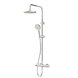 AM.PM Duschsystem mit Thermostat, Duscharmatur inkl. verstellbarer Duschsäule, Regendusche, Handbrause, Brauseschlauch & -halter, kratzfest, leicht zu reinigen, langlebig, Chrom, 5 Jahre Garantie