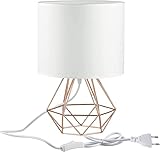 FRIDEKO HOME Vintage Tischlampe - Retro DIY Tischleuchte Modern Kinderzimmer lampe Körbchenstil Stil Kreativer für Schlafzimmer Nachttischlampe Arbeitszimmer Büro, 25cm Weiß & Rose Golden