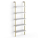 Vicco Loft Bücherregal AVA Standregal Wandregal 5 Ablagen Leiterregal Metall (Weiß-Gold)