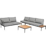 Acamp Gartenlounge Set Paros 4-teilig | inkl. Gestell, Tisch und passgenaue Auflagen | FSC®-zertifiziertes Akazienholz | stabiles Aluminium-Gestell | Pflegeleicht und abwaschbar | Elegante Loungemöbel
