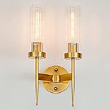 WAXRAX Modern Innen Wandlampe, Moderne 2-Licht-Klarglas-Wandleuchten, Gold-Waschtischleuchte über Spiegel, Metall-Badezimmerbeleuchtung, Nachttisch-Wandhalterung (Color : B)