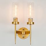 WAXRAX Modern Innen Wandlampe, Moderne 2-Licht-Klarglas-Wandleuchten, Gold-Waschtischleuchte über Spiegel, Metall-Badezimmerbeleuchtung, Nachttisch-Wandhalterung (Color : B)