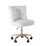 Beige Samt Bürostuhl Weiß ohne Armlehne Ergonomischer mit Rollen Schreibtischstuhl Weiss Drehstuhl Höhenverstellbar Retro Vintage Goldene Füße White Home Office Chair Modern Design Weiss Stuhl 150 kg