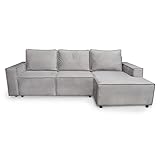 Siblo Ecksofa mit Schlaffunktion Armando Kollektion - Große Couch L Form 4 Personen - Schlafcouch mit Bettkassen - Klappsofa mit Bettkasten Sofa 4-Sitzer - 252x142x87 cm - Grau - Rechte Ecke