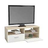 ML-Design TV-Lowboard aus Holz in Weiß/Natur 95x36x35cm, Modernes TV-Board mit Stauraum für Wohnzimmer, Fernsehschrank Stehend mit 2 Klapptüren und 2 offenen Fächern, Fernsehtisch Sideboard TV-Schrank