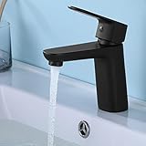 KULACO Wasserhahn Bad Schwarz, Waschtischarmatur Bad Schwarz mit Auslaufhöhe 90 mm, Messing Badamatur Kaltes und Heißes Armaturen Waschbecken, Hochdruck Mischbatterie Einhebelarmatur für Badezimmer