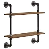 YMYNY Wandregal, 2-stöckiges Schweberegal Holz Wandboard im Retro-Industrie Design, 60 cm, stabil, Metallrahmen, Bücherregal Wanddeko, Aufbewahrung, für Schlafzimmer Küche Badezimmer HD-HRF-TM004