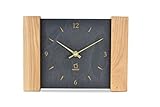 Natuhr Funkuhr Wanduhr Tischuhr Dachstein Holz, Eiche, Schiefer, geräuscharm, Made in Germany (Schwarz/Eiche geölt - Funk)