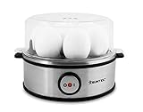 SUNTEC Eierkocher EGG-8564 design aus Edelstahl – Für 7 Eier – Härtegradeinstellung und Timer – Automatische Abschaltung – Klein und elektrisch – Set mit Messbecher & Schale für Rührei – 360 Watt