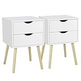 Yaheetech Nachttisch 2er Set Nachtschrank mit 2 Schubladen Holz Beistelltisch Nachtkommode Massivholzfüßen Sofatisch für Schlafzimmer Wohnzimmer, 40 x 40 x 60 cm