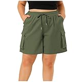 Sommerkleidung, Schwarze Shorts Für Frauen Mit Hoher Taille Kunstledershorts Delessed Shorts Hoch Tailliert Casual Elastische Taille Shorts Sommer Drawstring High Waisted Shorts (S, Armeegrün)