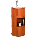 ZTGL Badmöbel Set Waschtisch Badezimmerschrank Standwaschbecken Saule Waschbecken aus Edelstahl Schrank Zylindrisches Waschbecken Iron Art Waschplatz Badezimmer Toilette,Orange b