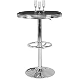 FineBuy American Diner Bartisch rund Ø 60 cm Aluminium Kunstlederbezug | Retro Stehtisch USA Schwarz/Silber | Robuster Bistrotisch 50er Jahre | Partytisch mit Untergestell aus verchromtem Alu