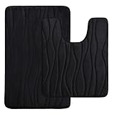 Homaxy Badematten Set 2 teilig Memory Foam Badezimmerteppich WC Vorleger mit Ausschnitt Set Saugfähige rutschfeste Badteppich Set Waschbar Badvorleger Set 2teilig, Schwarz