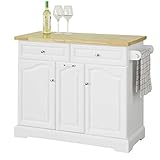 SoBuy FKW100-WN Kücheninsel mit Arbeitsplatte und 4 versteckten Rollen Küchenwagen ausziehbarem Flaschenhalter Küchenschrank Sideboard auf Rollen Küchentrolley weiß BHT ca.: 115x90,2x46cm