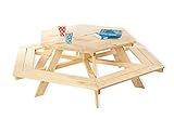 Pinolino 201038 Kindersitzgarnitur Nicki 6-Eck, aus massivem Holz, 6 Bänke mit 1 Tisch, empfohlen für Kinder ab 2 Jahren, Natur
