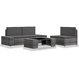 JUNZAI 4-TLG. Garten-Lounge-Set, Gartenlounge, Balkon Möbel, Terrassenmöbel, Lounge Gartenmöbel Set, Loungemöbel Terrasse, Balkon Lounge, Poly Rattan Grau