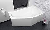 ECOLAM raumsparende Badewanne Eckbadewanne Acryl Selena weiß 160x90 cm RECHTS + Schürze Ablaufgarnitur Ab- und Überlauf Automatik Füße Silikon Komplett-Set