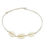 Selfmade Jewelry Fußkettchen Damen Natur Kauri Muschel Handgemachtes Fussbändchen Größenverstellbar Inkl. Geschenk-Verpackung