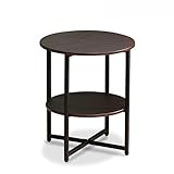 monque Einfacher Kleiner Couchtisch, Beistelltisch Mit Regal, Sofatisch Aus Eisen Für Schlafzimmer, Balkon, Arbeitszimmer, Runder Beistelltisch Mit Aufbewahrung, 40 X 47 cm(Size:40 * 47CM,Color:D)