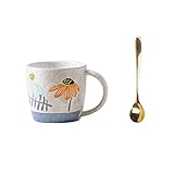 TONZN Kaffeetassen, kreative Keramiktasse, großes Fassungsvermögen, Frühstückstasse, Retro-Milchkaffeetasse, handbemalte Blume mit Griff, Kaffeetrinkbecher (Größe: B) (einfarbig B)