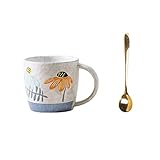 TONZN Kaffeetassen, kreative Keramiktasse, großes Fassungsvermögen, Frühstückstasse, Retro-Milchkaffeetasse, handbemalte Blume mit Griff, Kaffeetrinkbecher (Größe: B) (einfarbig B)