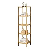 [en.casa] Badregal Lierne mit 5 Ablagen Bambus Regal Standregal Haushaltsregal 33x33x140cm Natur