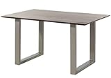 MASSIVMOEBEL24.DE Esstisch Akazie 140x90 braun lackiert/U-Beine Silber matt Swiss Edge