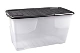 Kreher XL Aufbewahrungsbox Curve aus Kunststoff in Transparent mit Deckel. Fasst ca. 80 Liter. Stapelbar. Maße BxTxH ca.: 80 x 40 x 38 cm.