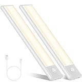 FLOWood Unterbauleuchte Küche 30 Leds, 2 Stück Led Schrankbeleuchtung, 1200 mAh Bewegungssensor Led Lichtleiste, 250Lm Bewegungssensor Unterbauleuchte für Treppen, Schlafzimmer, ‎Warmweiß 20CM